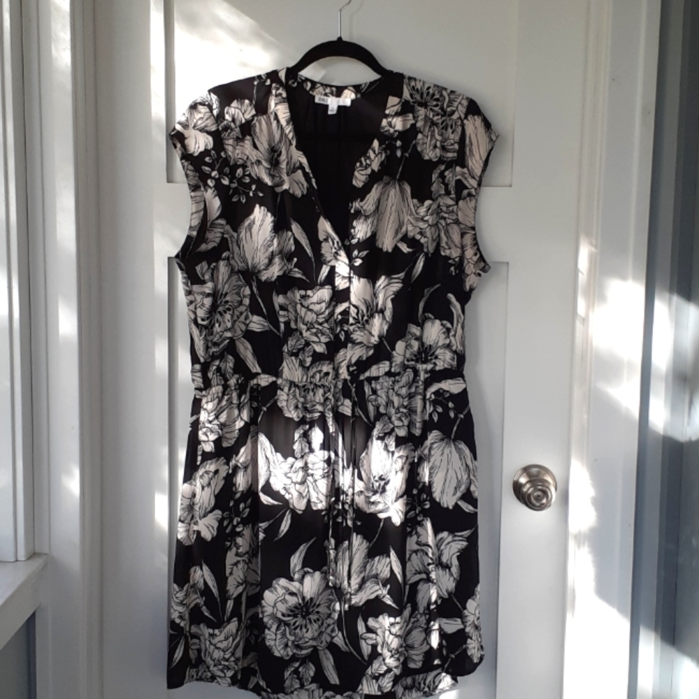 DR2 BY DANIEL RAINN Cap Sleeve Split Neck Dress XL Black and Cream Floral